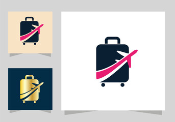 Travel Suitcase logo, suitcase logo with airplane icon vector design