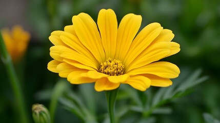 Fototapeta premium Radiant yellow daisy flower close up capturing its vibrant petals and detailed stamen