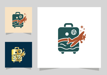 Travel Suitcase logo, suitcase logo with airplane icon vector design