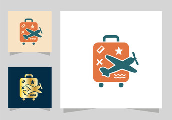Travel Suitcase logo, suitcase logo with airplane icon vector design