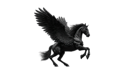 Mythical pegasus horse with wings in flight against transparent background