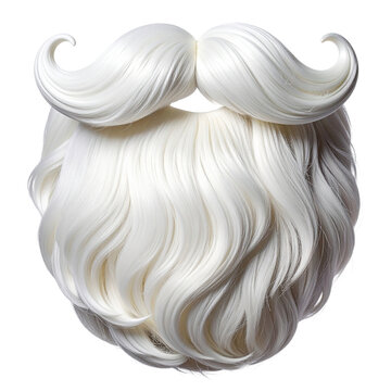 Isolated, close-up, detailed view of a fluffy, white beard and mustache
