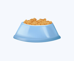 Dog, cat, animal or pet full food bowl 3D render vector illustration. dish symbolizing feeding, care, nutrition