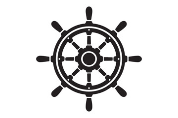 Obraz premium Ship and Boat Helm Steering Wheel and Illustration Logo Symbol. Vector Black silhouettes. with white background