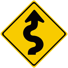 A traffic sign warning of curves ahead