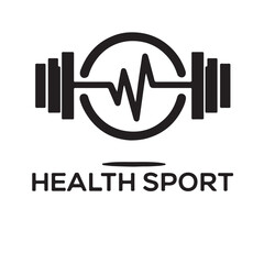 Health Sport Logo - Barbell, Heartbeat Pulse, Fitness & Wellness Gradient Icon