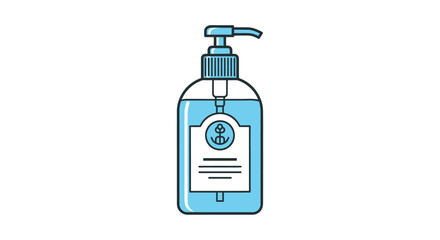 Blue hand sanitizer pump bottle illustration with a simple anchor label.