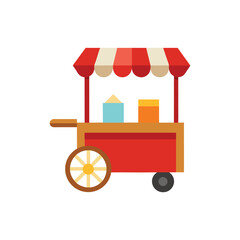 A colorful wooden street food cart serving ice cream vector art illustration