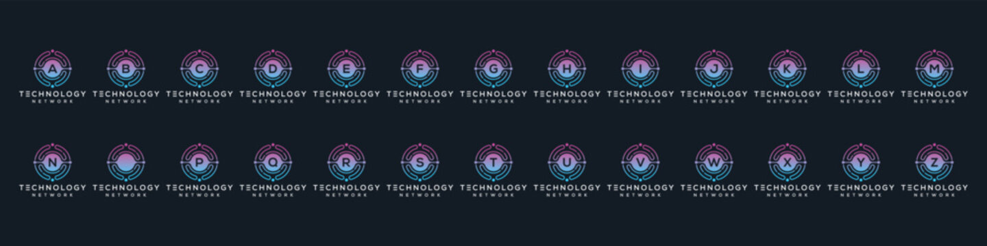collection of initial letter a to z digital technology network logo design, circle symbol icon concept vector