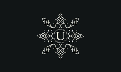 A luxurious monogram logo template for badge design featuring a centered letter U. A trendy vintage frame illustration, perfect for a fashion boutique, store, or hotel brand.