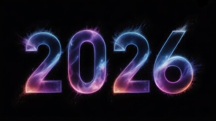 Glowing 2026 number on black background, representing the new year celebration