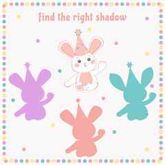 Find the right shadow of cute cartoon bunny, educational games for children, math game for children