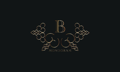 Vector elegant element for design template, place for text with initial letter B. Lace decor for greeting card, invitation, label, business sign.
