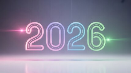 Glowing 2026 new year design with colorful neon lights and modern background