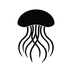 Jellyfish Silhouette Marine Animal Icon On White Background