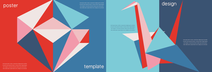 Abstract Geometric Shapes Background Poster Set with Multi Color Structures. Vector Illustration for Ads, Covers, Social Media Graphics, Shop, Discount, Sale and Flyer Decoration	