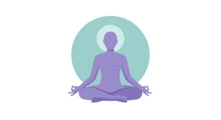 Minimalist meditation pose: purple silhouette in lotus position with calm aura