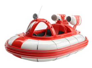 Red and white striped hovercraft isolated on transparent background