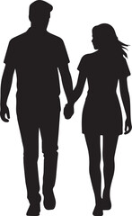 Couple holding hands, man and woman dating, vector silhouette. People in love