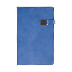 Blue Leather Notebook With Silver Clasp Closure, png  background, close up top view