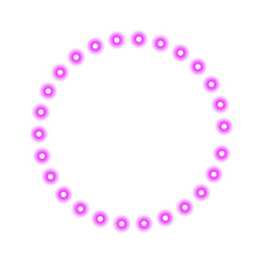 Glowing circle of led lights forming a bright round border and illuminated frame with neon light ring and abstract circular retro aura on transparent background