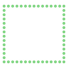 Bright retro green light square box frame border with glowing vintage neon led lights bulbs for presentation template, advertising banner and poster decoration on transparent background