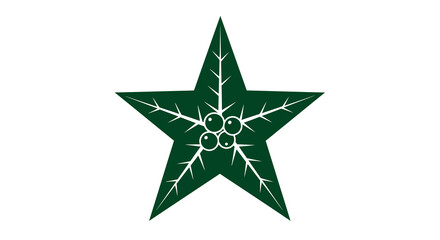 Obraz premium Green star emblem with abstract branches and berries on white background