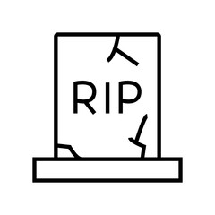 Minimalist line art icon of a tombstone with the letters "RIP" inscribed on it. Halloween grave symbol, cemetery headstone illustration for spooky design, gothic decor, and holiday graphics