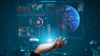 High-tech global network connection interface showing worldwide digital communication, data exchange, and internet connectivity. Global connection, data interaction, and worldwide communication. Thunk