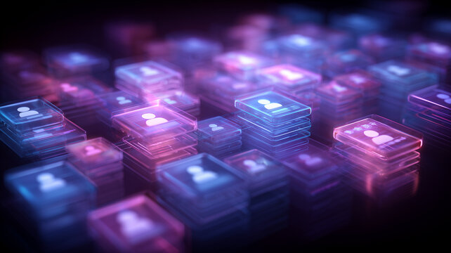 Stacks of digital profile tiles symbolizing customer data platforms and the concept of identity management for personalization governance and compliant information architecture.
