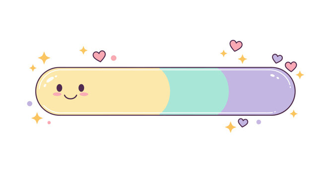 Cute kawaii progress bar with smiley face and hearts in pastel colors