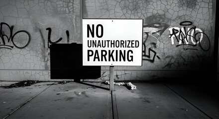 Concrete Parking Area Featuring a Sign with No Unauthorized Parking Warning Display