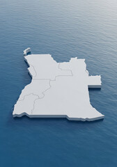 blank 3D map on blue water  background of Angola 