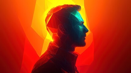 Abstract profile of man, vibrant colors, geometric