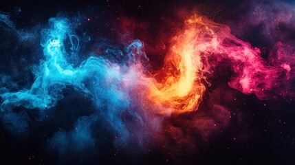 Abstract swirling blue and red smoke