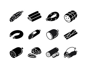 Sausage Delicatessen Products Black Glyph Icon Set