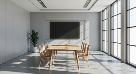 Fototapeta premium Modern dining room with natural light sleek furniture and spacious layout for elegant living