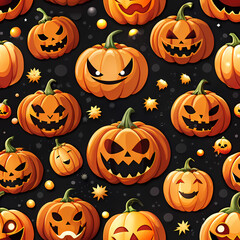 Vibrant Halloween pumpkin seamless pattern on a dark background for festive design.