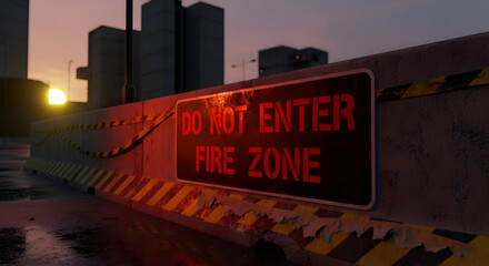 Obraz premium Danger Sign Illuminated At Dusk: A Cautionary Visual Depicting A Hazardous Area