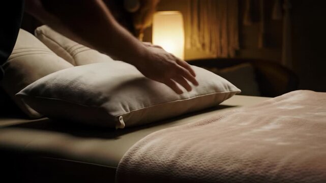 Preparing a Cozy Bed: A Serene Bedroom Setting