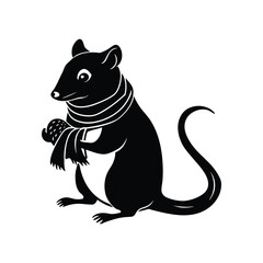 Diminutive woodrat holding tiny nut and wearing scarf vector art illustration