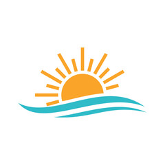 minimalist sunlight sea waves logo design template