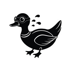 Diving duck wearing goggles with water splash effect vector art illustration