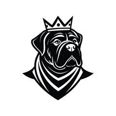 Dogue de Bordeaux head with crown and scarf vector art illustration