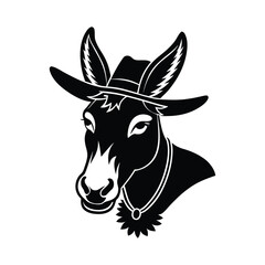 Donkey head with straw hat and carrot necklace vector art illustration