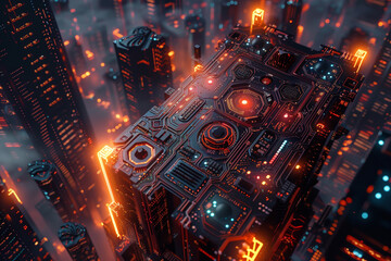 Obraz premium CPU y tecnología en la ciudad