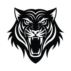 Dynamic roaring tiger head drawn in dramatic tattoo style vector art illustration