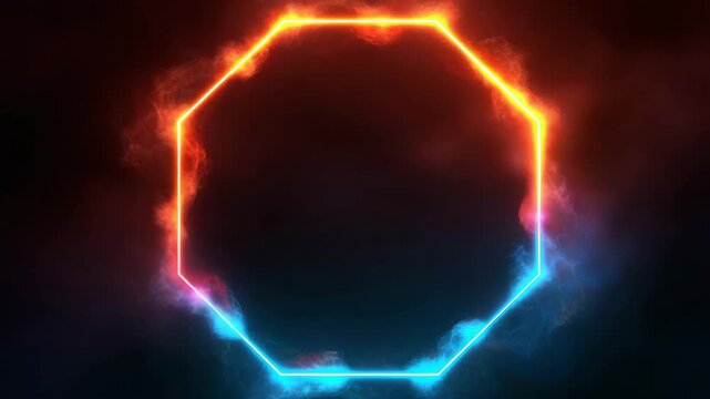 Colorful neon octagon design with glowing effects in dark background