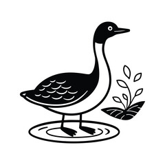 Eared grebe standing on a lily pad wearing tiny hat vector art illustration