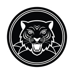 Fierce tiger mascot head in detailed tattoo line art vector art illustration